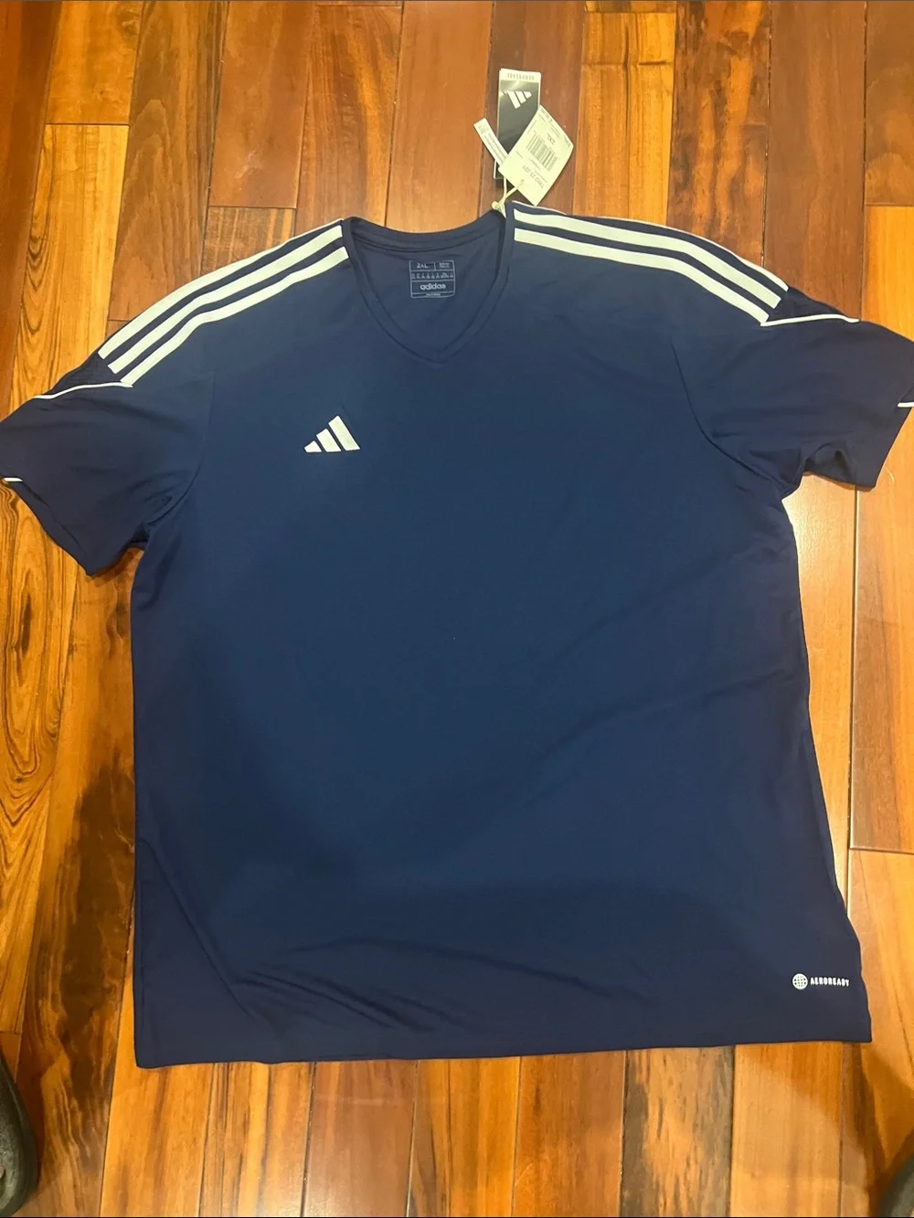 2 Adidas Men’s Short Sleeve Athletic Soccer Jerseys - Navy & Gray Tiro 23 Slim
